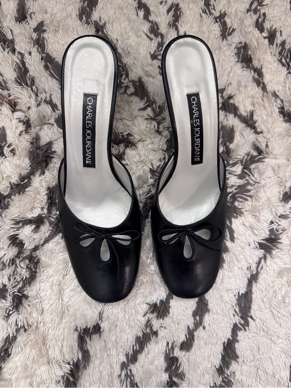 Charles Jourdan Black Slip-On Mules with Bow Cutout